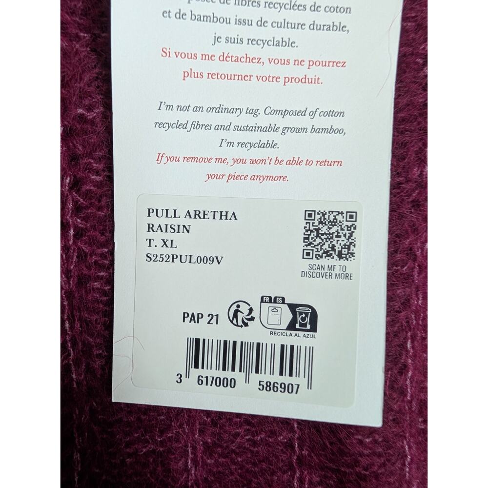 Sézane La Maille Sweater Womens XL Raisin Merino Wool Long Sleeve Boat Neck NWT - Picture 5 of 5